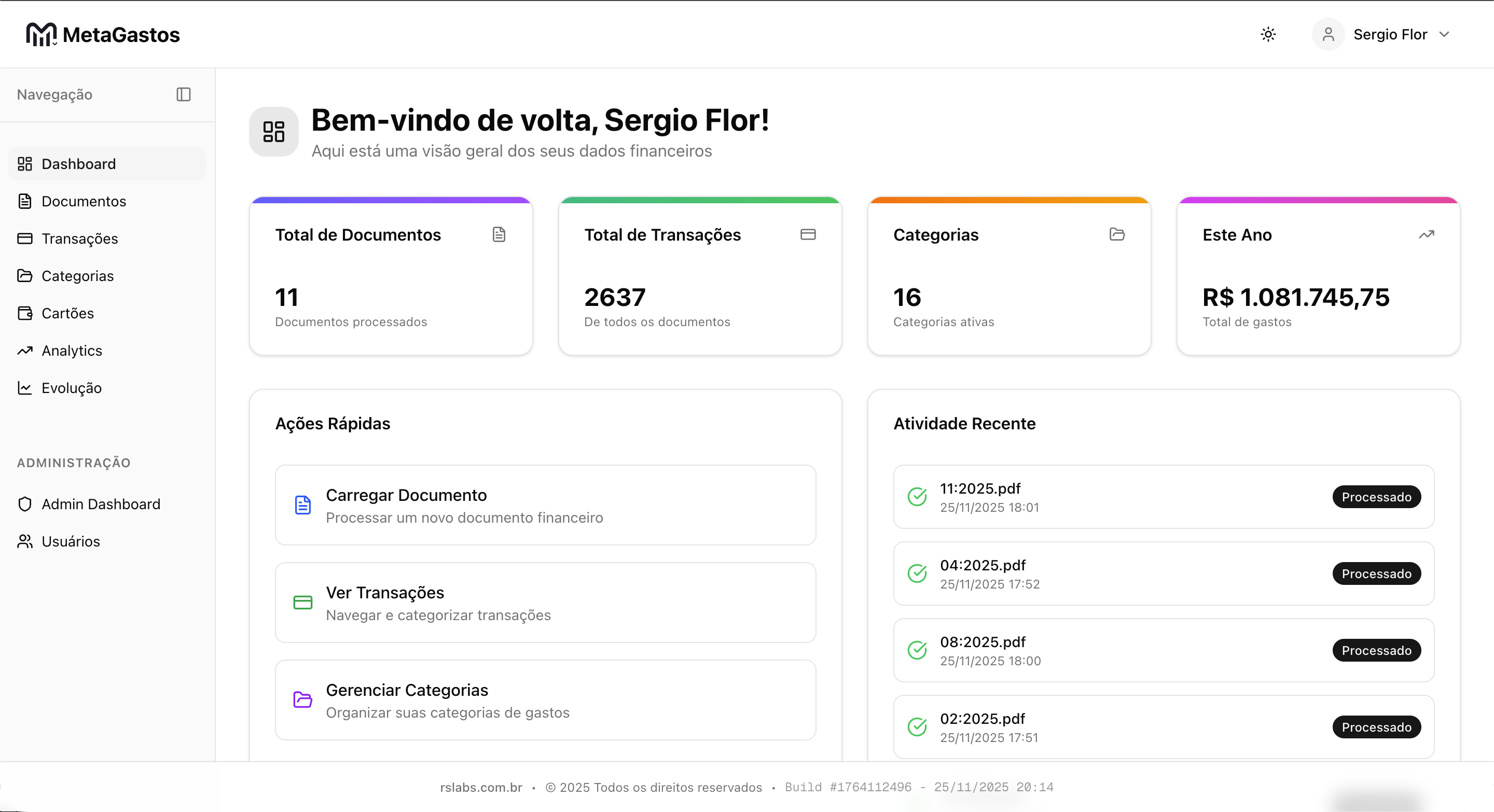 Dashboard do MetaGastos